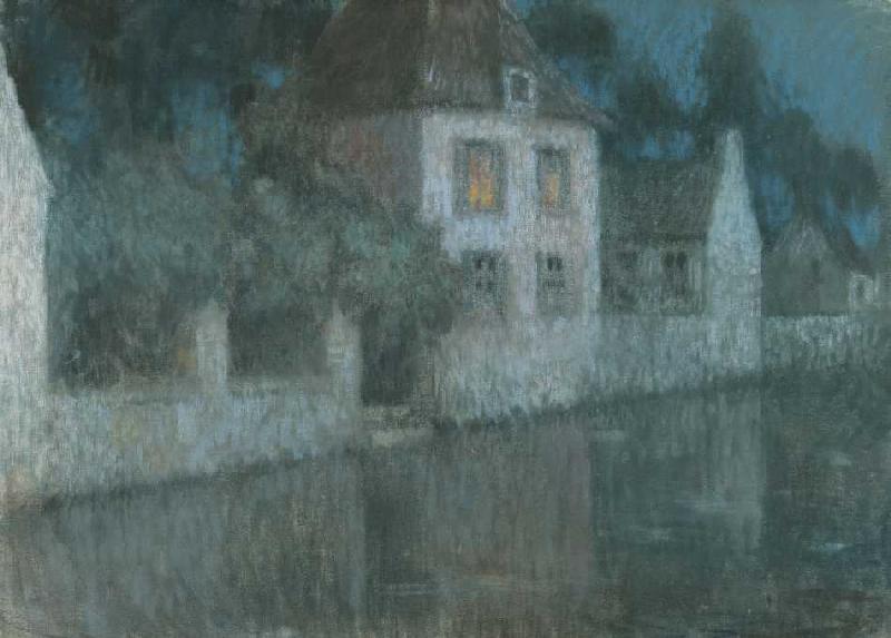 Evening houses at the channel (Nemours) from Henri Le Sidaner