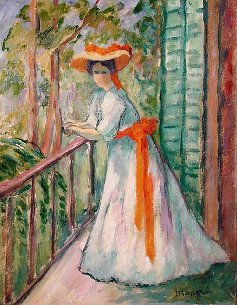 Woman on a Balcony, or Jeanne with an Orange Ribbon, 1907 from Henri Manguin