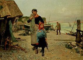 Fisherman, returning home to the catch with her nets. from Henry Bacon
