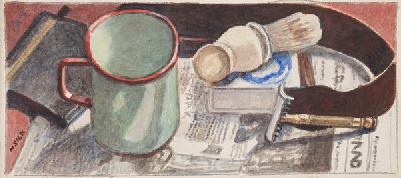Shaving equipment, c.1930 (pencil & w/c on paper) from Henry Silk
