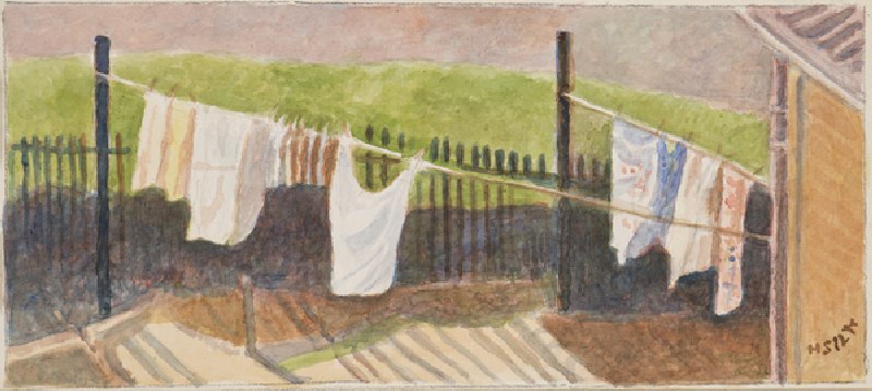 Rounton Road washing lines, c.1930 (pencil & w/c on paper) from Henry Silk