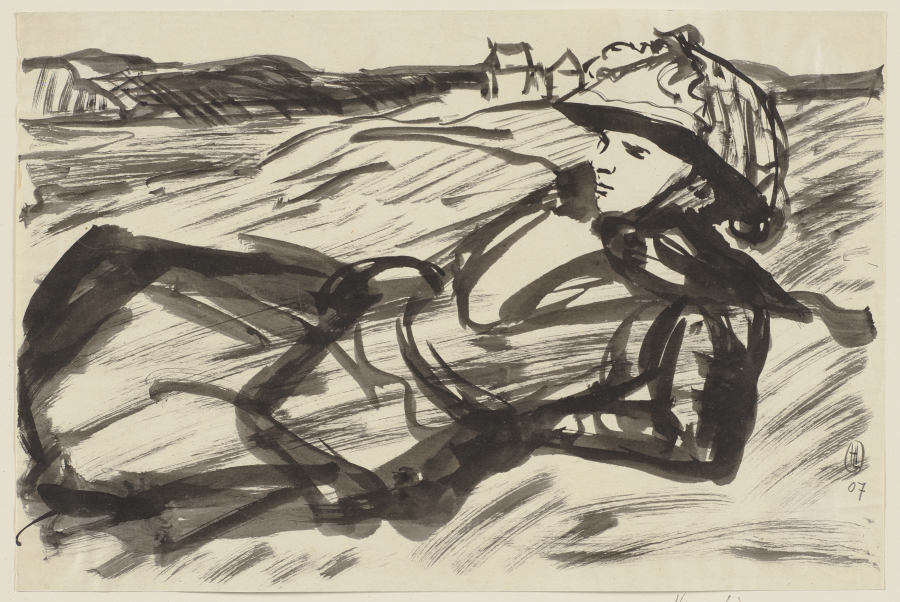 Lying woman with hat from Hermann Lismann