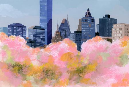 New York and cherry blossoms