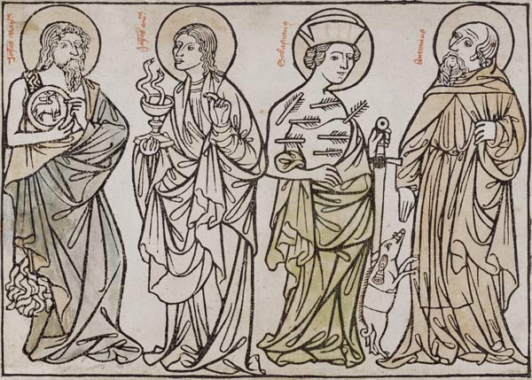 St. John Baptist, St. Sebastian and St. Antonius from Holzschnitt (Mittelalter)