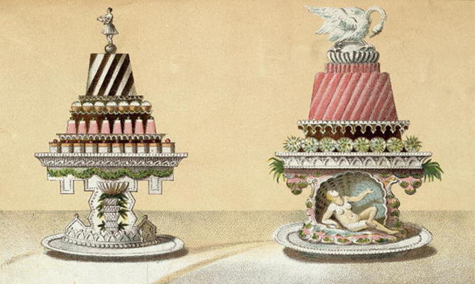 Design for the presentation of Charlottes a la Reine & Pain de Framboises a la Leda, illustration fr from Hungarian School (19th century)