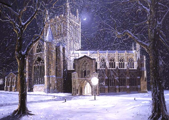 Hereford Cathedral, Floodlit at Night, 1994 (oil on board)  from Huw S.  Parsons