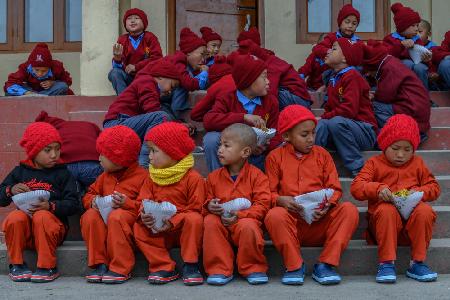 young monks in lunch time india