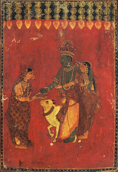 Krishna and Radha with a Cow and a Gopi from Indian School