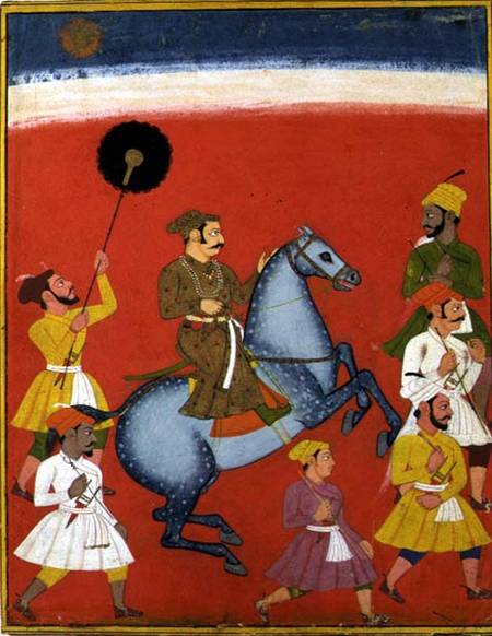 Maharana Raj Singh I of Mewar (reg. 1652-80) Riding, Udaipur (Mewar) Rajasthan from Indian School