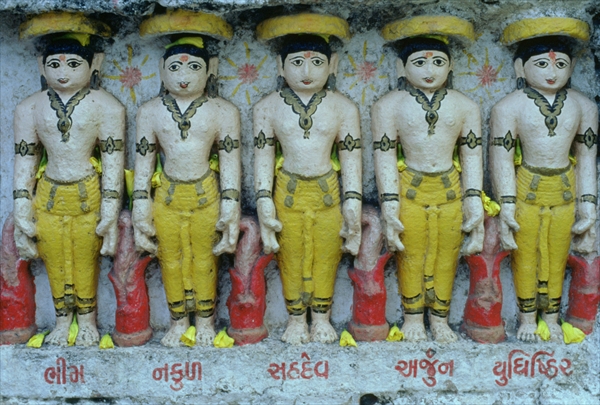 Pancha Pandava, the five hero brothers of the Mahabharata (painted stone)  from Indian School
