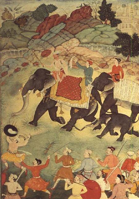 A party of elephant hunters, Mughal from Indian School