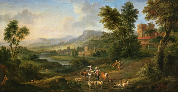 Drovers and Shepherdesses in an Idyllic Pastoral Landscape from Isaac de Moucheron