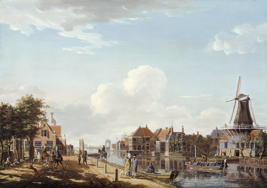 Dutch Canal Scene with Elegant Figures and a Mill from Isaak Ouwater