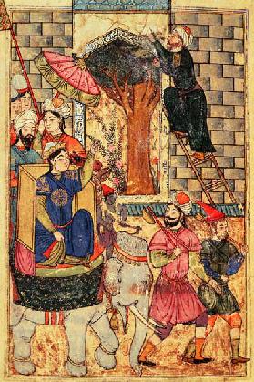 Fol.110 The Sultana leaving the palace, from ''The Book of Kalilah and Dimnah'' (ink and opaque w/c 