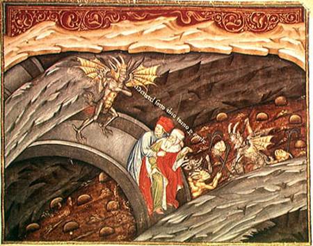Ms 207 f.245 Dante's Inferno with a commentary by Guiniforte degli Bargigi from Italian pictural school