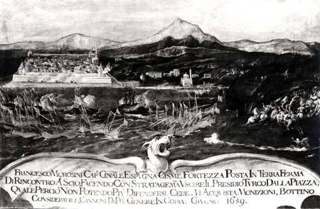 A Battle between the Venetian fleet under General Francisco Morosini (1618-94) against the Turks at from Italian pictural school