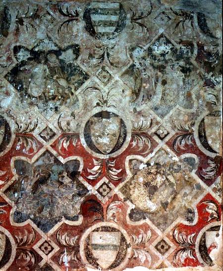 Fragment of a fresco decorated with coats of arms from Italian pictural school