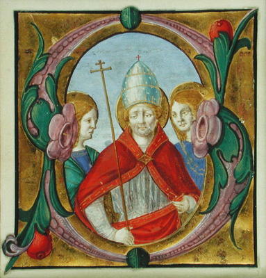Historiated initial 'S' depicting St. Gregory and two Saints (vellum) from Italian pictural school