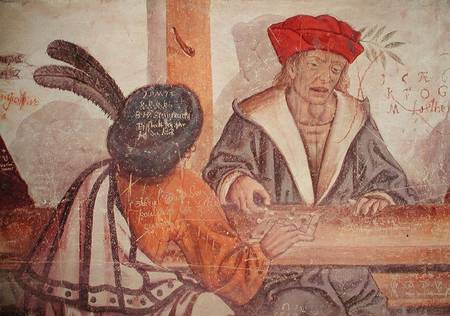 Interior of an Inn, detail of two men playing a board game from Italian pictural school
