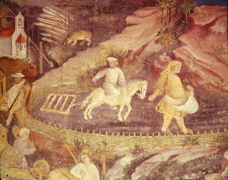 The Month of April, detail of ploughing from Italian pictural school