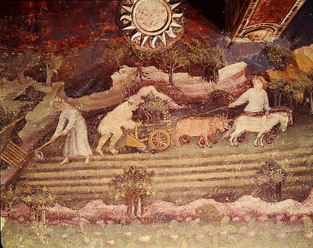 The Month of September, detail of ploughing from Italian pictural school