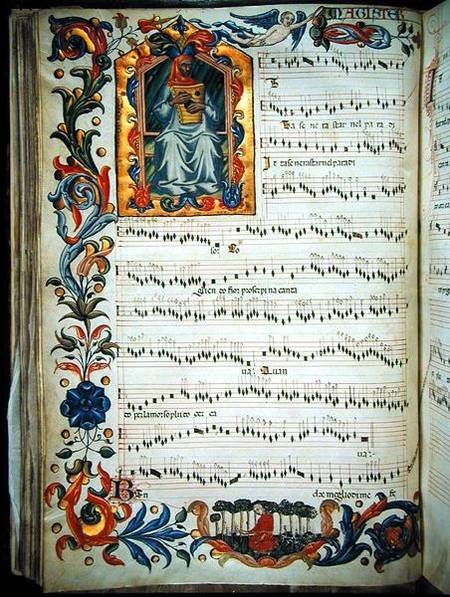 Page of musical notation with historiated initial, produced at the Florentine monastery of S. Maria from Italian pictural school
