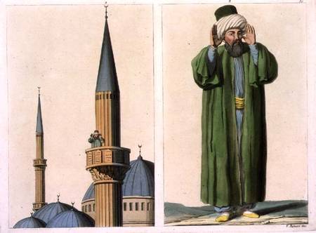 Public Muezzin and detail, plate 37 from Part III, Volume I of 'The History of the Nations', engrave from Italian pictural school