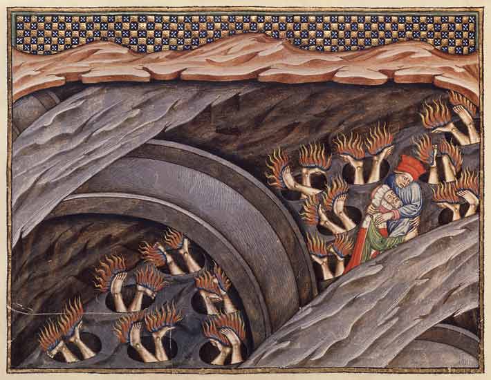 Ms 207 f.245 Dante's Inferno with a commentary by Guiniforte delli Bargigi from Italian pictural school