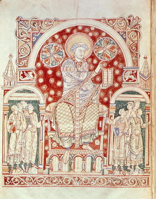 Ms. Plut.12.17 f.3v St. Augustine preaching to his disciples, from 'De Civitate Dei, (11th-12th cent from Italian School, (11th century)