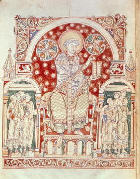 Ms. Plut.12.17 f.3v St. Augustine preaching to his disciples, from 'De Civitate Dei, (11th-12th cent