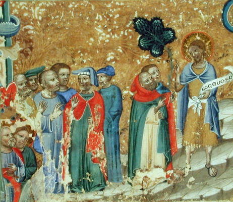 St. John the Baptist Preaching (vellum) from Italian School, (14th century)