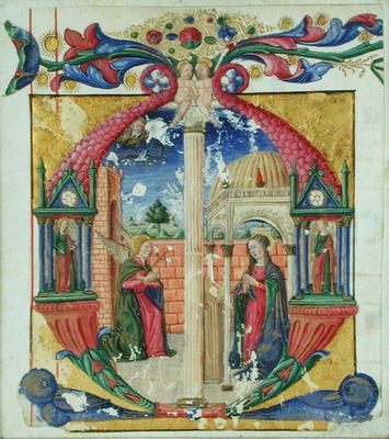 Historiated initial 'M' depicting the Annunciation, c.1475 (vellum) from Italian School, (15th century)