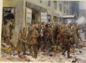 Revolutionäre Arbeiter und Soldaten plündern ein Weinladen in Petrograd (Aus der Aquarellserie Russi