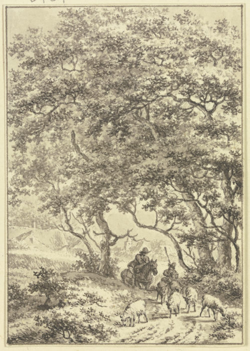 Unter hohen Bäumen ein Reiter und ein Schafhirte from Jacob Cats