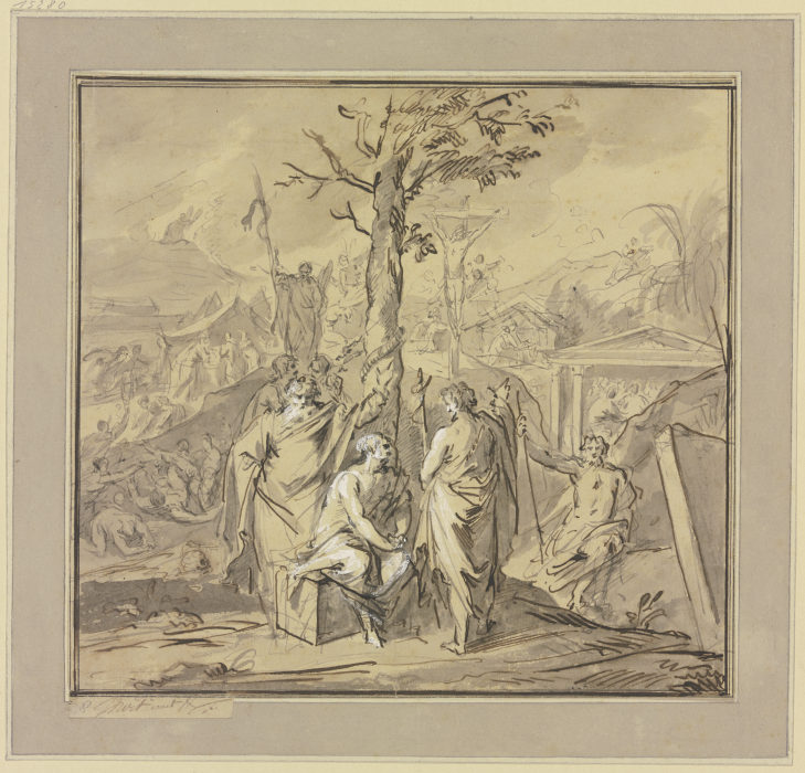 Ein am Baum der Erkenntnis Sitzender erhält Unterweisungen von Moses und Johannes dem Täufer, im Hin from Jacob de Wit