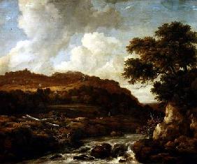 Mountainous Wooded Landscape with a Torrent