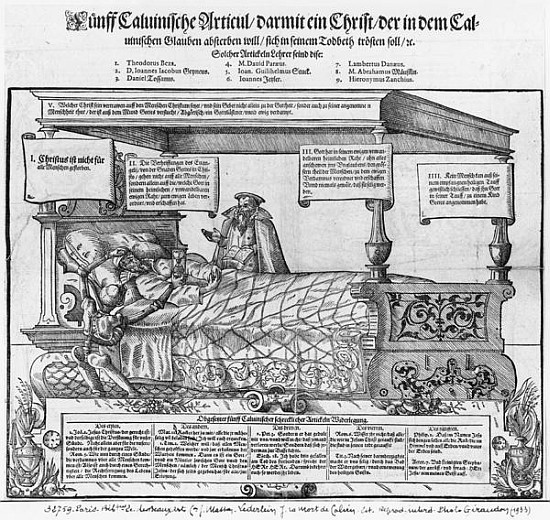 John Calvin on his death bed from Jacob Lederlein