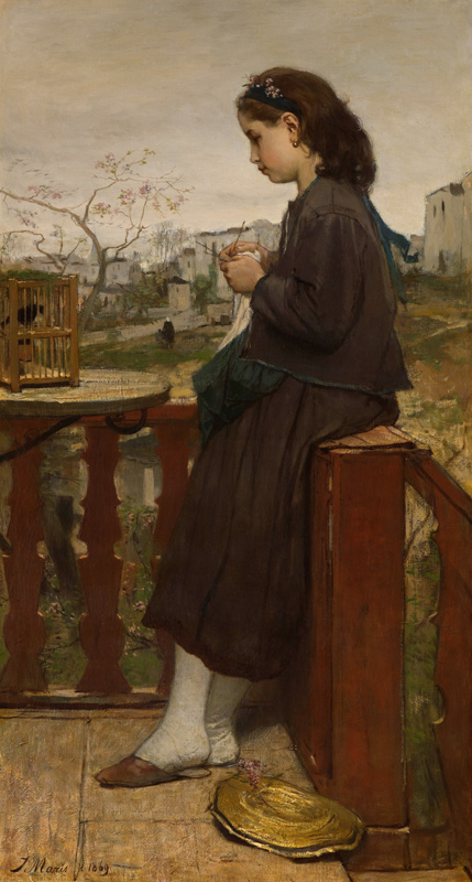 Girl knitting on a balcony, Montmartre from Jacob Maris