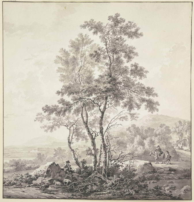 Landschaft mit Birken im Vordergrund from Jacob van Strij