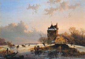 Winter landscape with ice-skaters