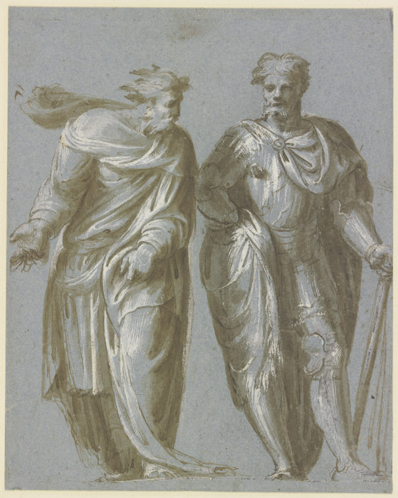 Zwei beieinander stehende Männer, der linke im Philosophenmantel mit weisender Geste, der rechte als from Jacopo Palma il Giovane