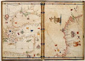 Ms Ital 550.0.3.15 fol.4v-5r Map of the Eastern Mediterranean Coast and Islands, from the 'Carte Geo