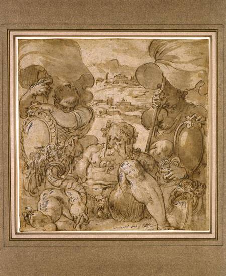Study for the Allegory of San Gimignano and Colle Val d'Elsa (pen & brown ink heightened with white from Jacopo Zucchi