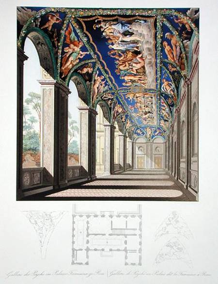 The Gallery of Psyche at the Villa Farnesina, Rome, from a set of twelve engravings from Jacques Belly