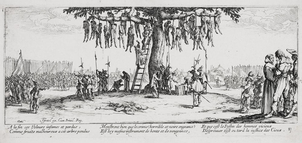 Les Miseres et les Mal-Heurs de la Guerre (Blatt 11): Die Gehenkten oder der Galgenbaum from Jacques Callot