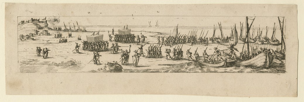 Landing of troops at the siege of La Rochelle from Jacques Callot