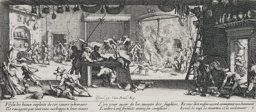 Les Miseres et les Mal-Heurs de la Guerre (Blatt 5): Plünderung auf einem Bauernhof from Jacques Callot