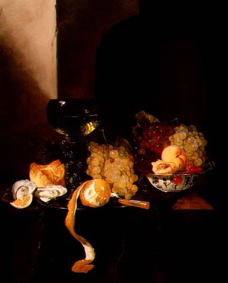 A Still Life with Fruit, a Peeled Lemon and a Roemer on a Ledge from Jacques de Claeuw