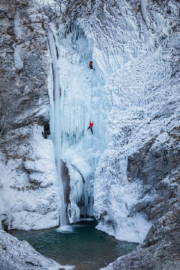 Frozen waterfall climbing