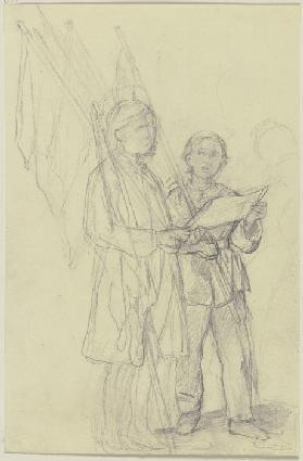 Two boys with flags
